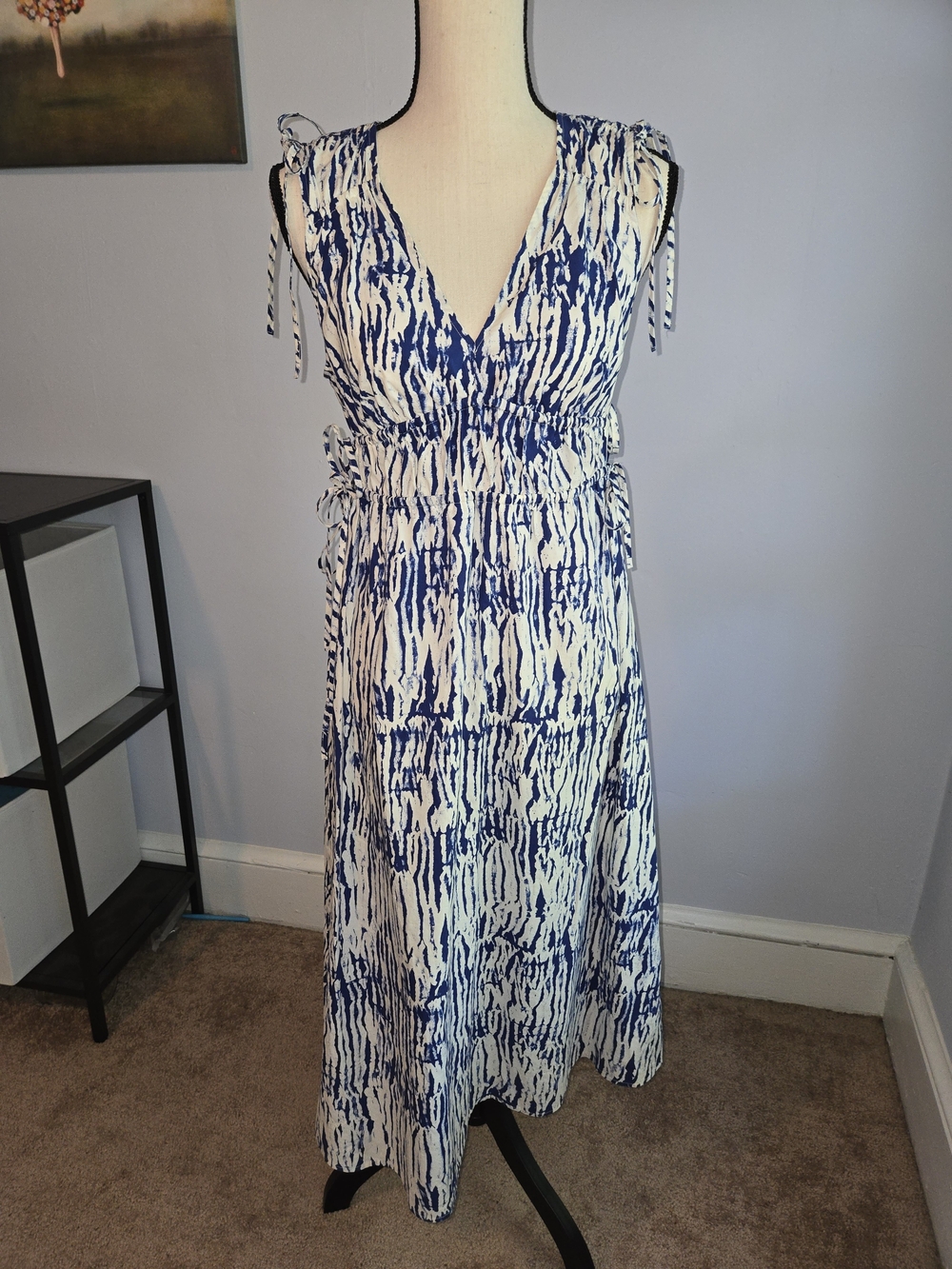 Rails Constantine Cobalt Shibori Summer Midi Dress Blue White Small Boho Chic